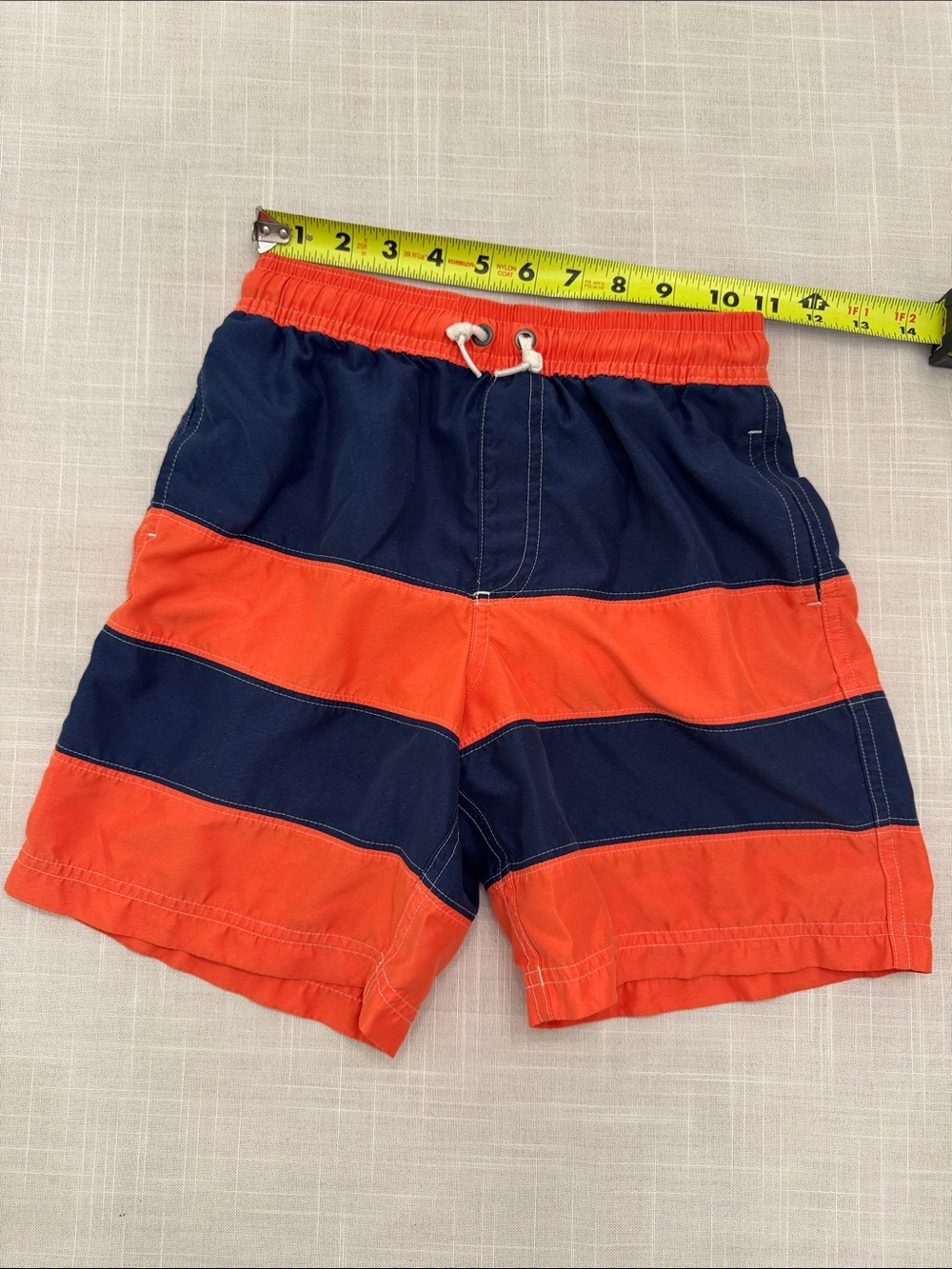 Hanna Andersson Orange & Navy Striped Boys Swim Shorts